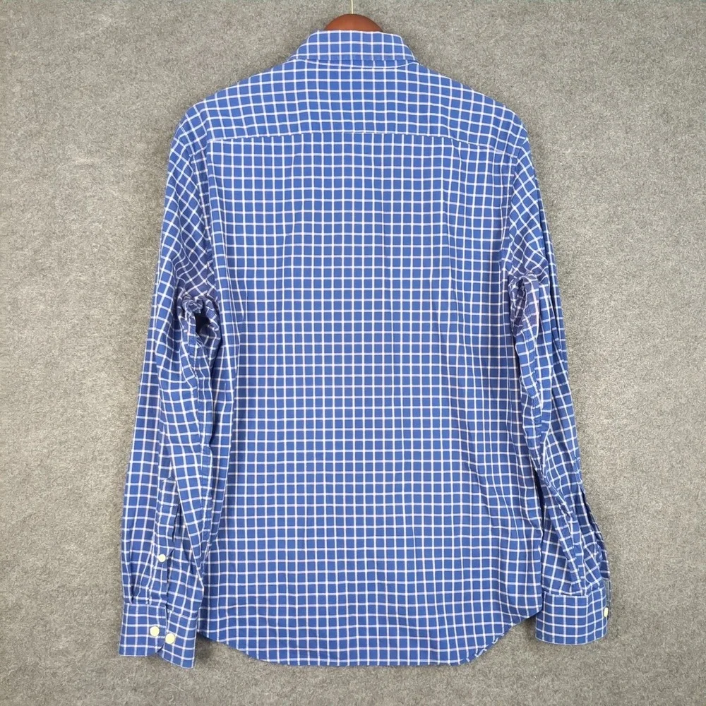 Banana Republic Mens M‎ Blue White Check Stretch Soft Wash Slim Fit Button Shirt